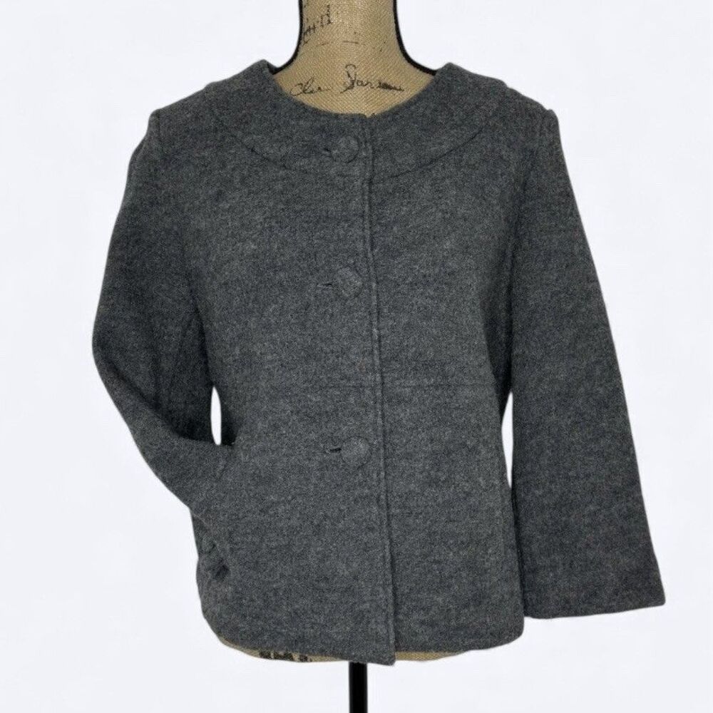 Clothes by Revue Gray Wool Cropped Jacket Sz L Vintage Y2K Office Layer‎ Blazer